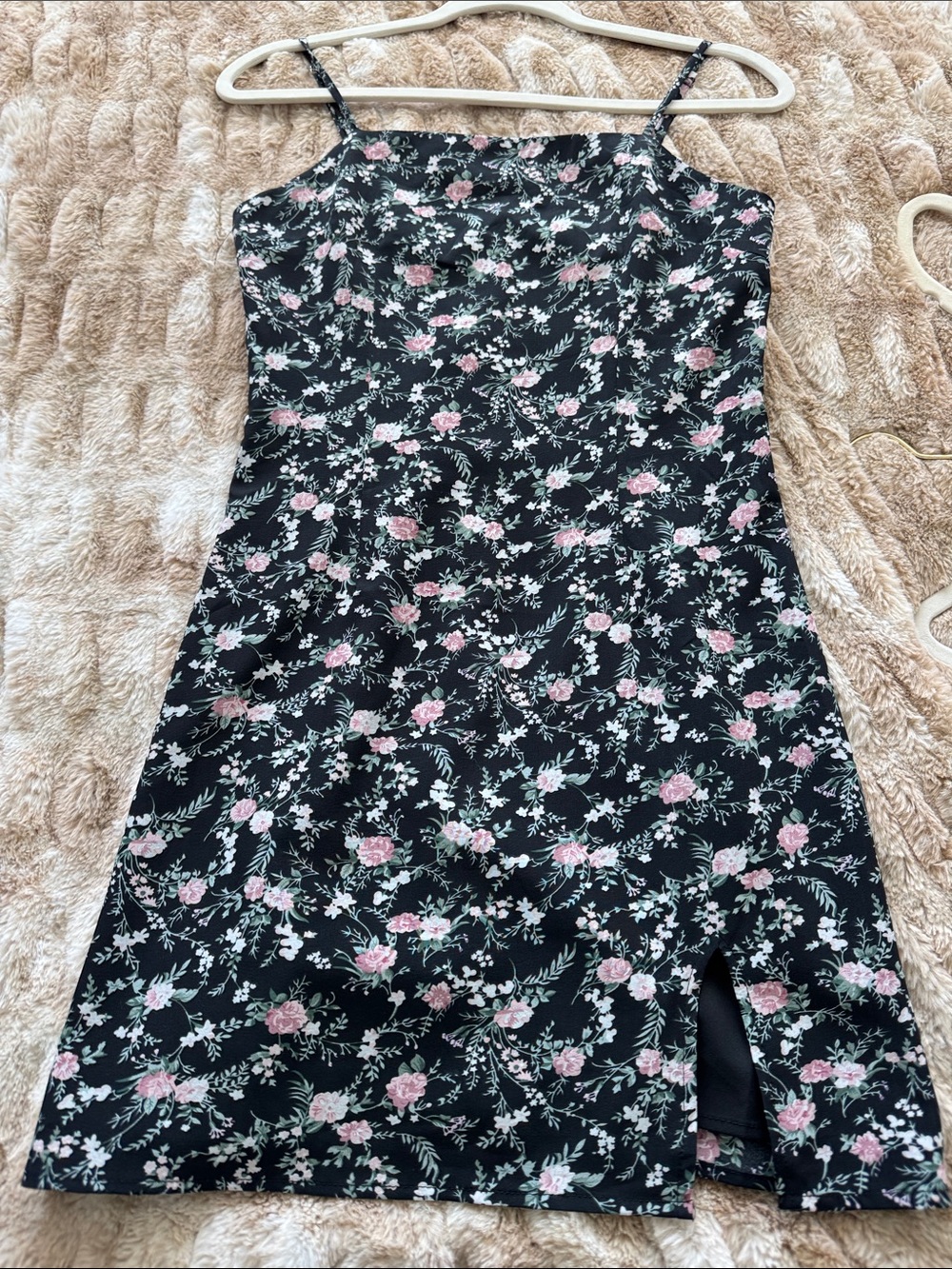 Lulu's Black Floral Slip Dress with Pink Blooms